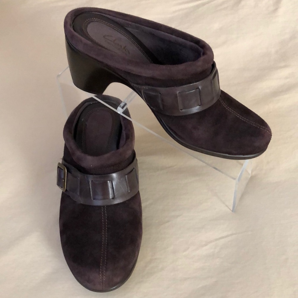 Clarks Bendables Brown Clogs 7 Mules Suede Leather Slip On
